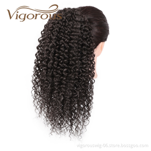 Vigorous Wholesale Cheap Price Middle Long Kinky Curly Adjustable Updo Brown Black Drawstring Synthetic Ponytail Hair Extension